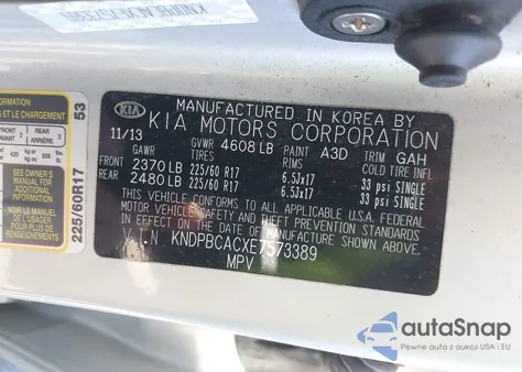 2014 Kia Sportage Lx z USA, uszkodzony, nr VIN KNDPBCACXE7573389